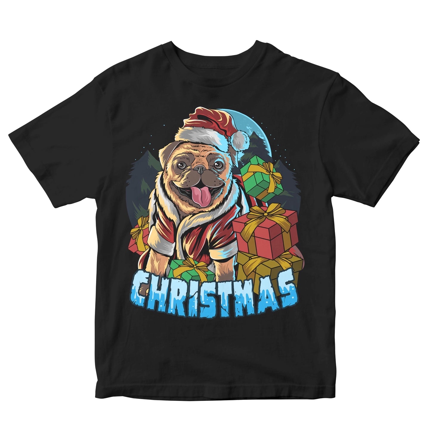 Christmas Pug Santa With Gifts Kids