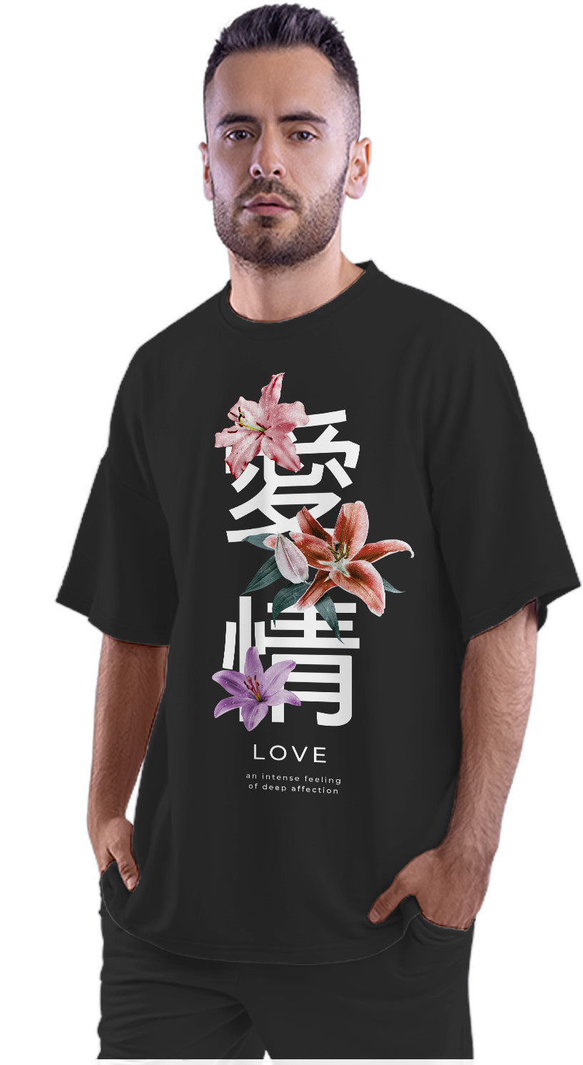Love Floral Japanese Quote Oversized Unisex T-shirt