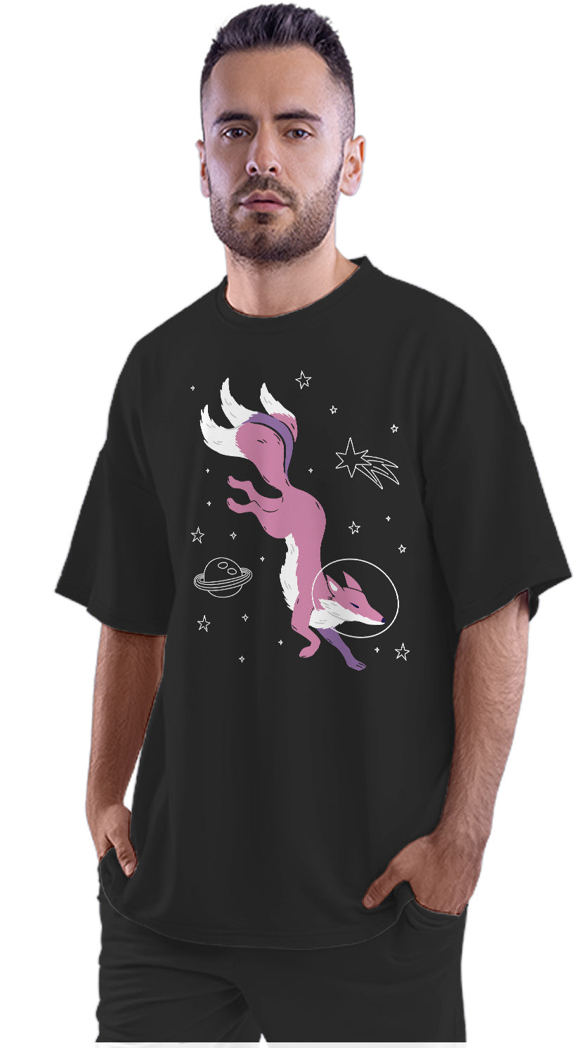 Three Tailed Fox In Space Oversized Unisex T-shirt