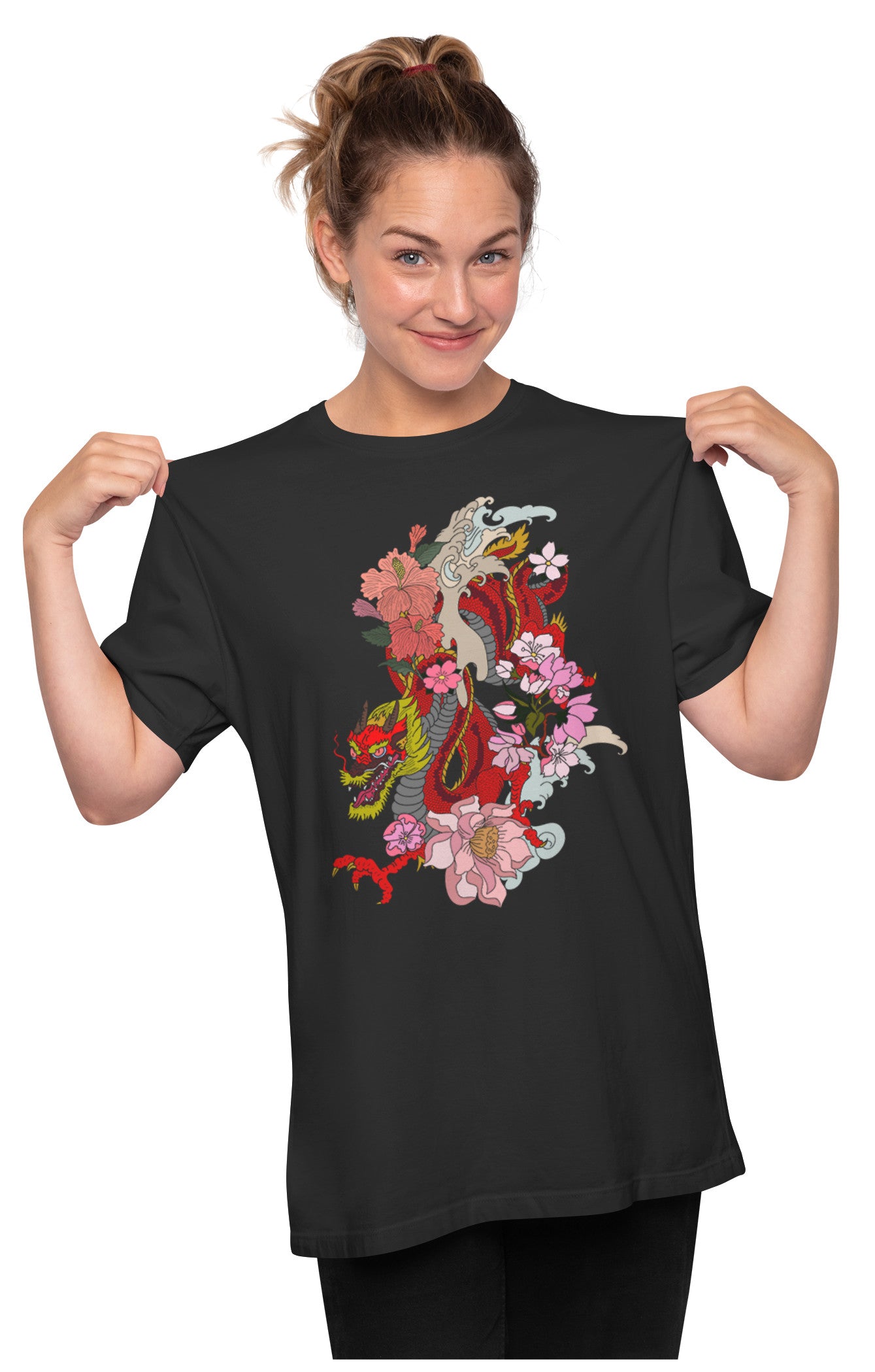 Floral Dragon Japanese Art Oversized Unisex T-shirt