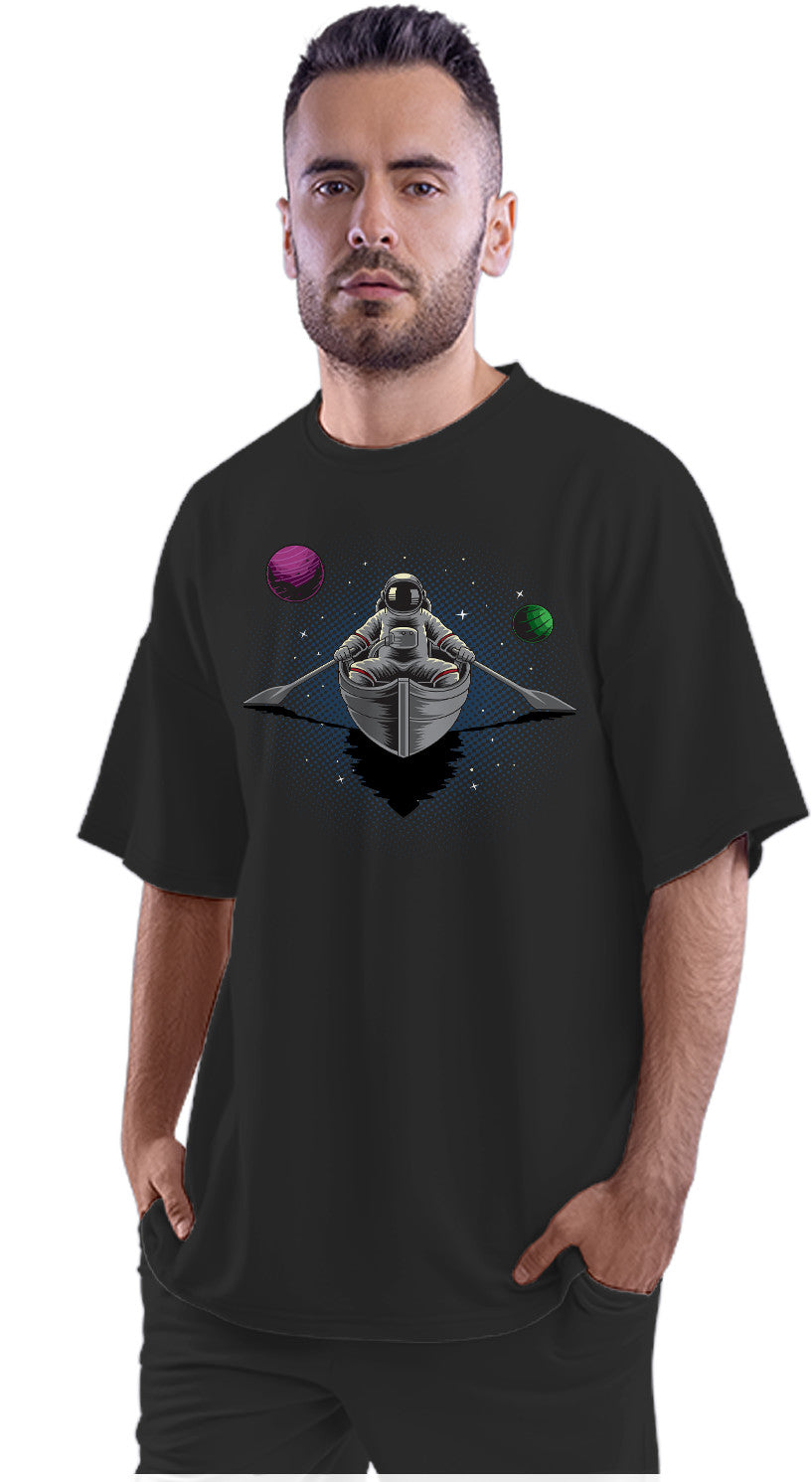 Astronaut Boating Through Space & Time Oversized Unisex T-shirt