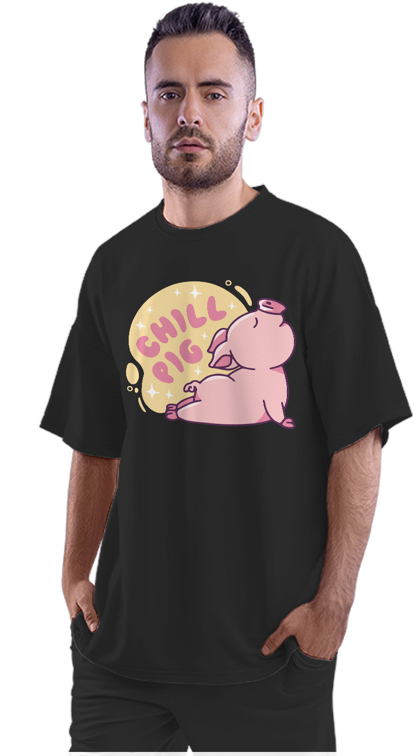 Chill Pig Doing Yoga Pose Oversized Unisex T-shirt