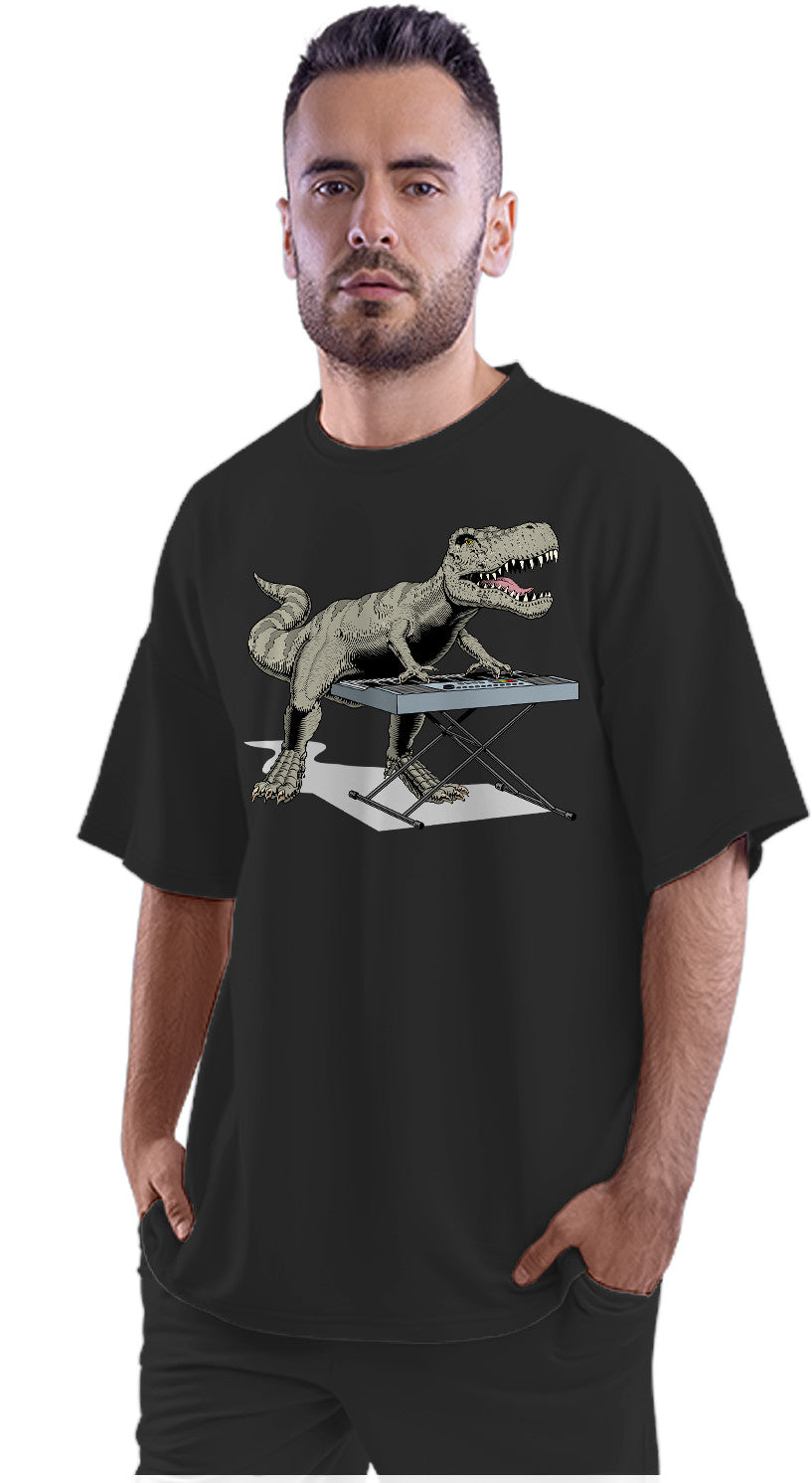 T-Rex Playing Piano - Dinosaur Pianist Oversized Unisex T-shirt