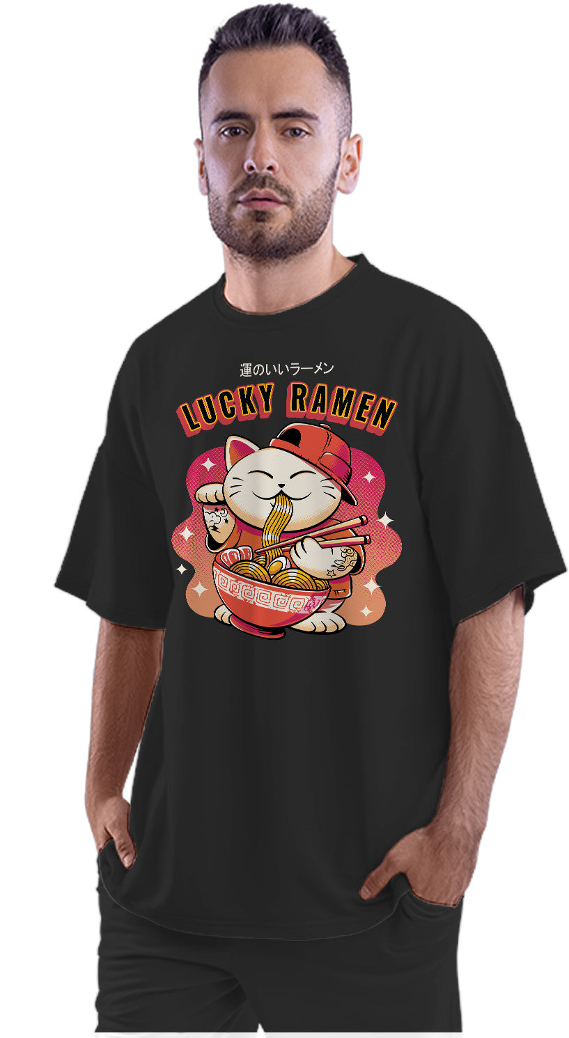 Lucky Ramen Cat Oversized Unisex T-shirt