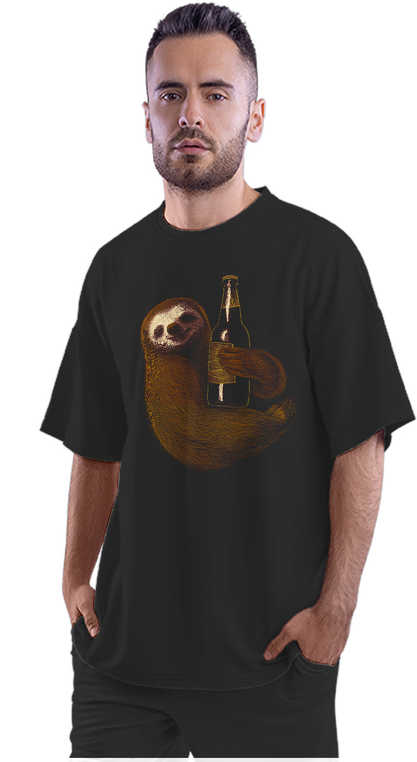 Sloth Hugging Beer Oversized Unisex T-shirt