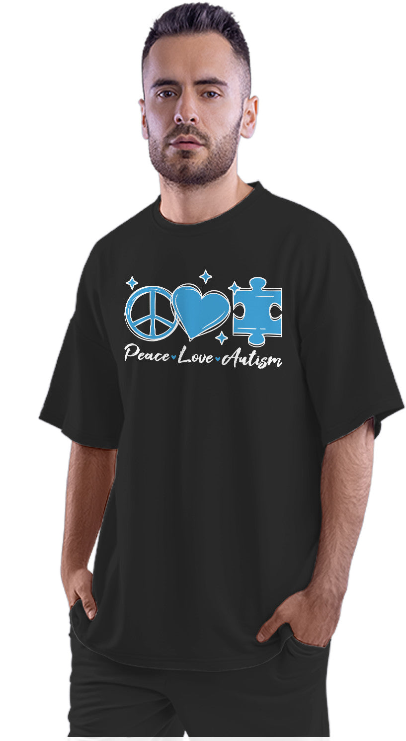 Peace, Love, Autism - Autism Awareness Oversized Unisex T-shirt