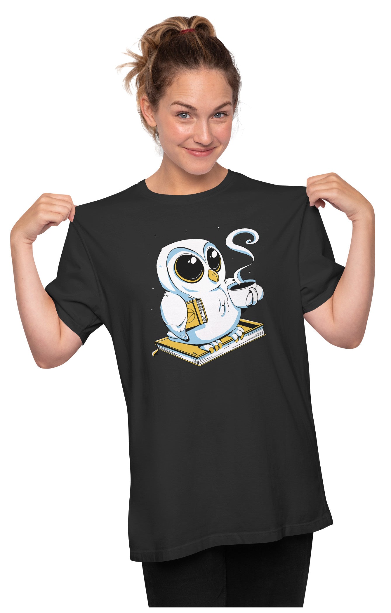 White Owl With Books & Coffee Oversized Unisex T-shirt