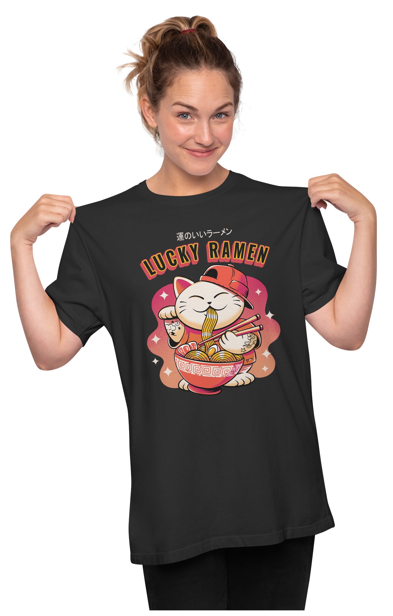 Lucky Ramen Cat Oversized Unisex T-shirt