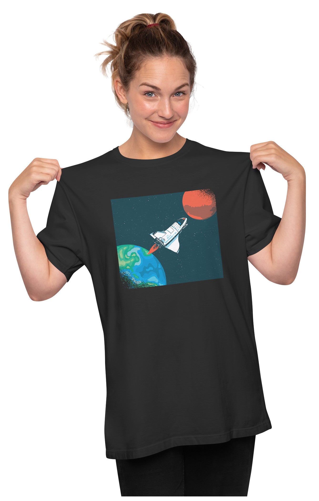 Spaceship Travelling From Earth To Mars Oversized Unisex T-shirt