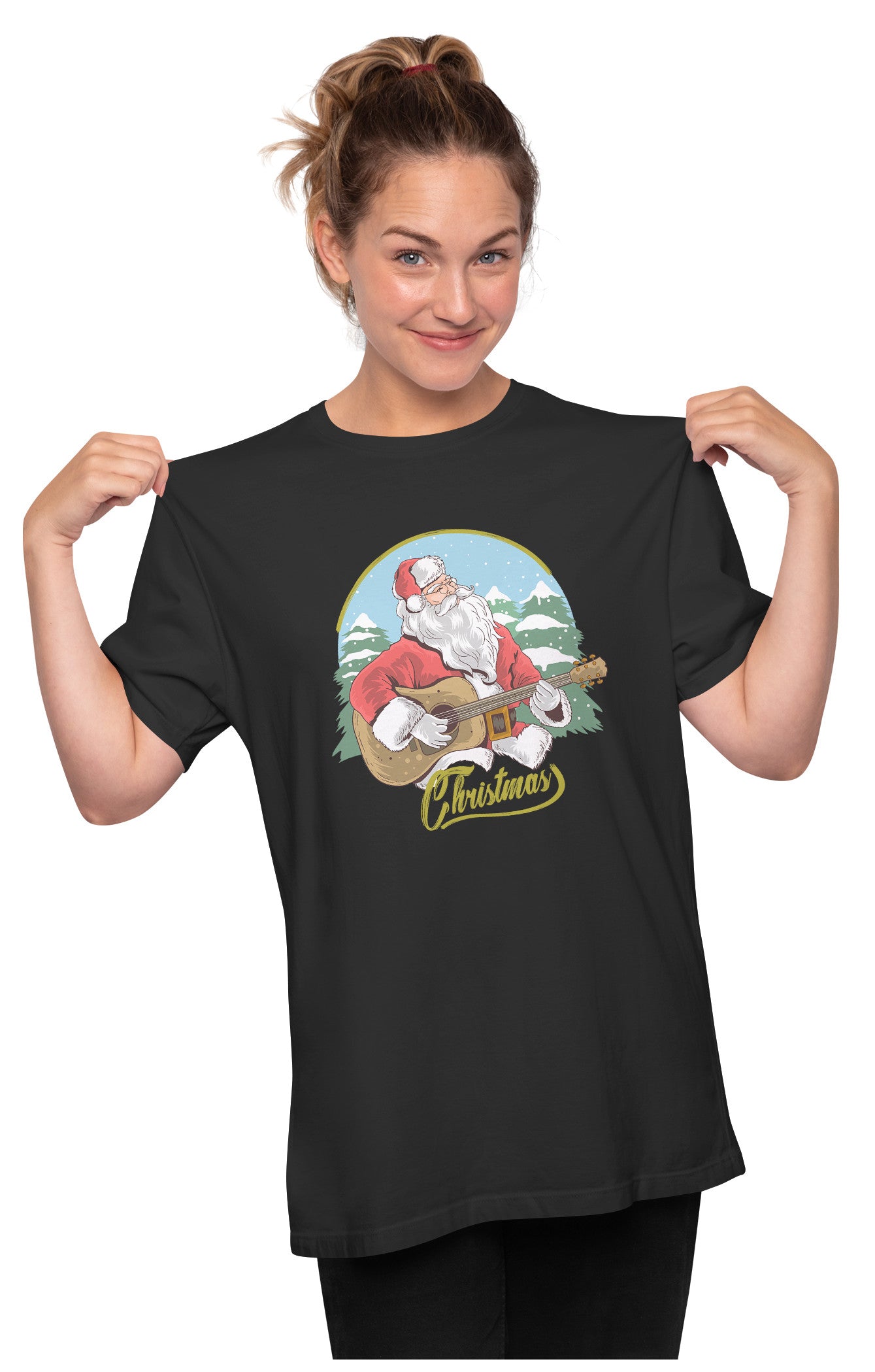 Santa Claus Playing Acoustic Guitar Oversized Unisex T-shirt