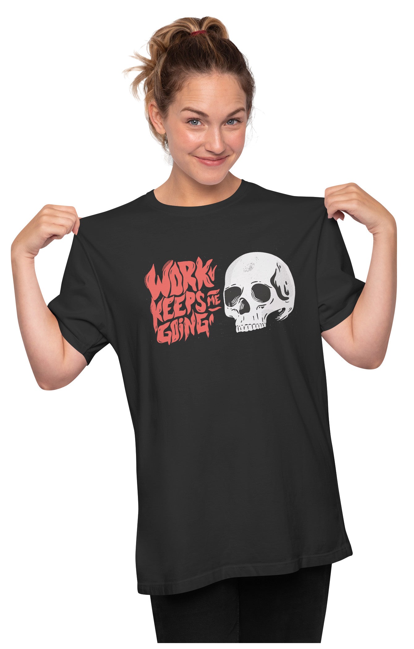 Work Keeps Me Going - Ironic Skull Oversized Unisex T-shirt
