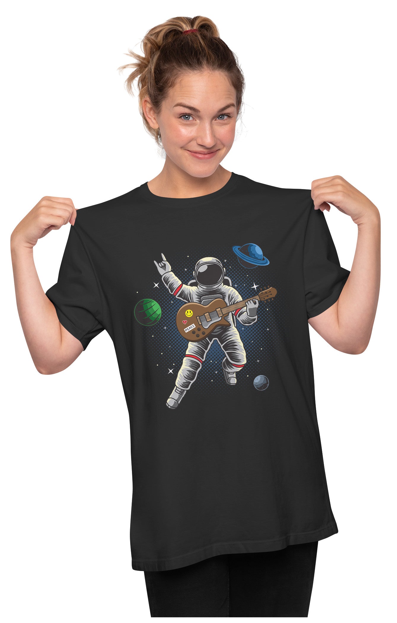 Astronaut Playing Electric Guitar In Space Oversized Unisex T-shirt