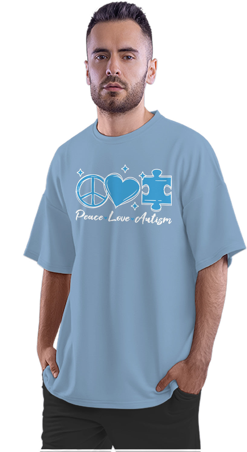 Peace, Love, Autism - Autism Awareness Oversized Unisex T-shirt