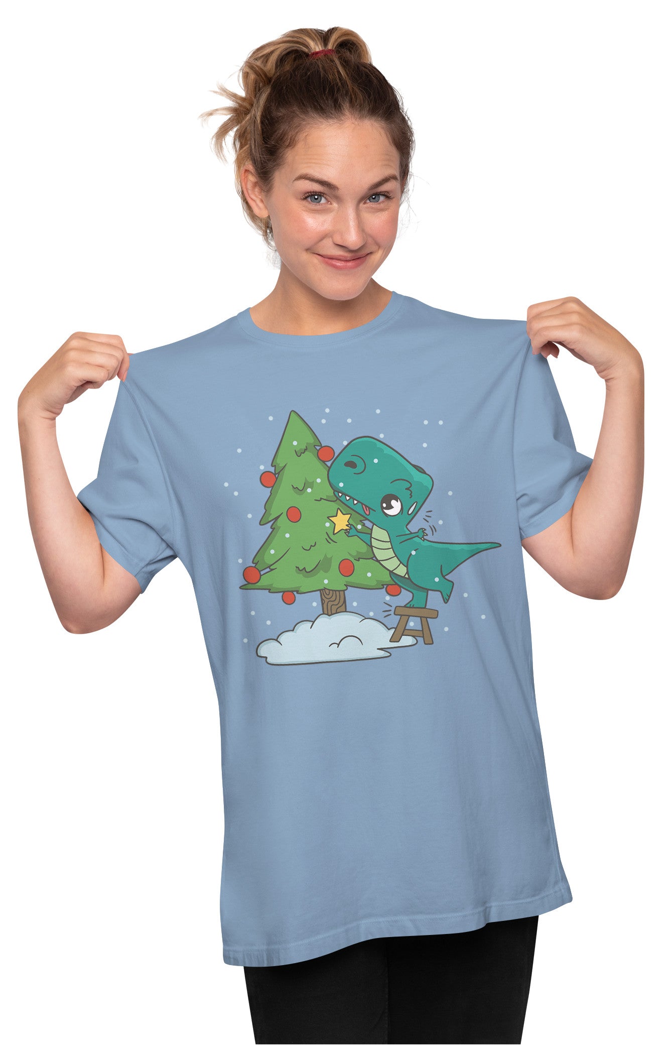 Kawaii T-Rex & Christmas Tree Oversized Unisex T-shirt