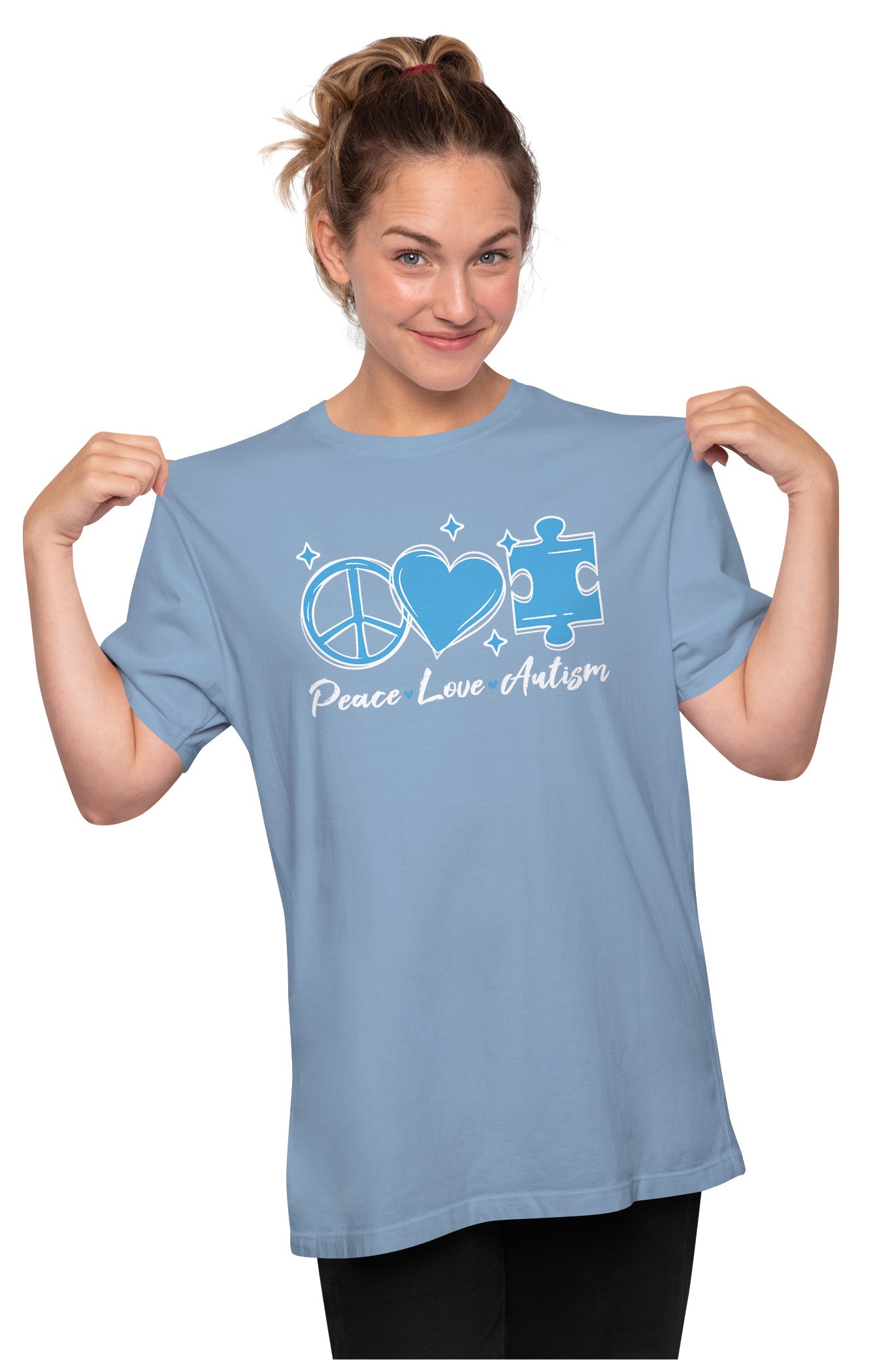 Peace, Love, Autism - Autism Awareness Oversized Unisex T-shirt