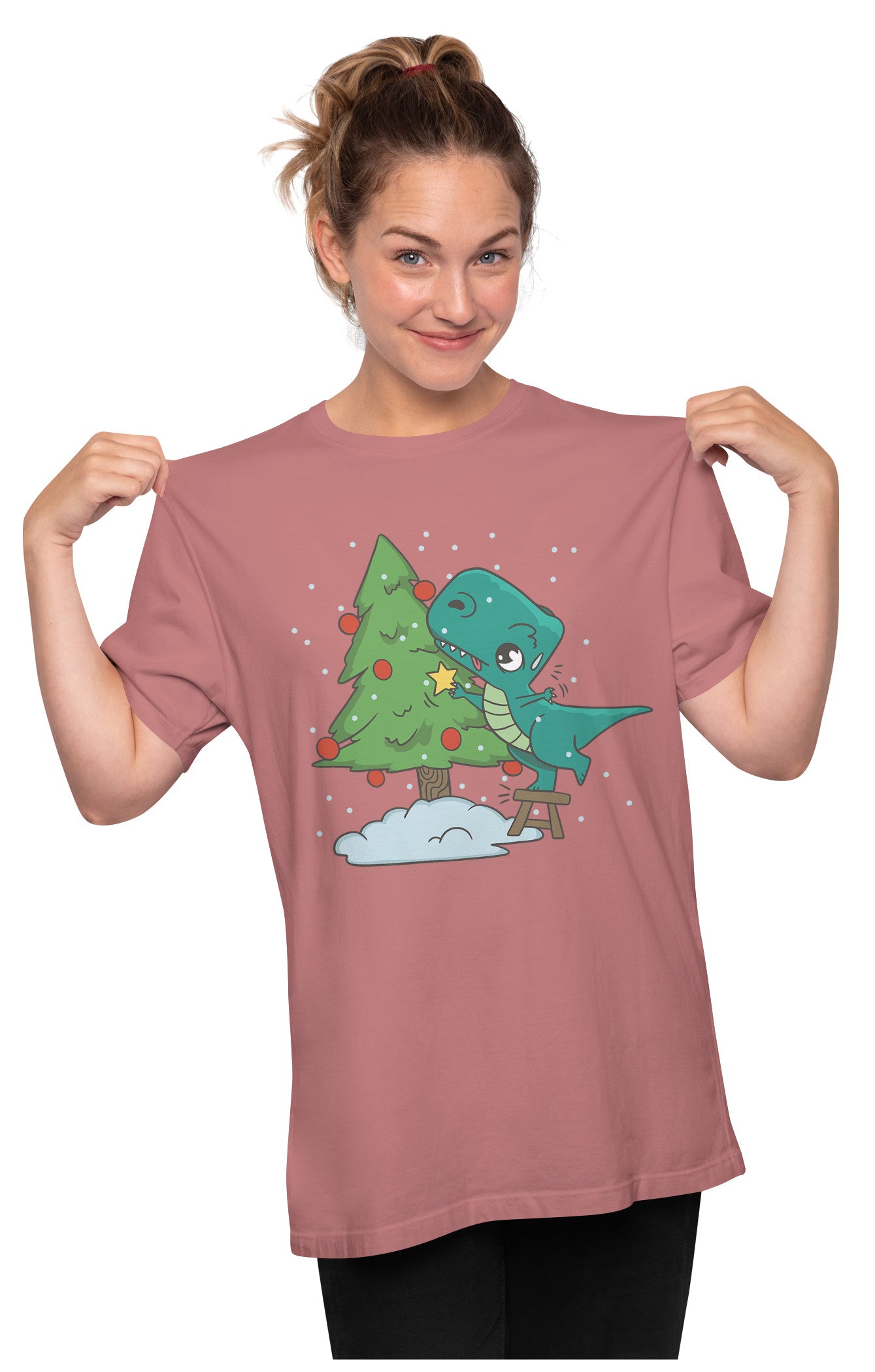 Kawaii T-Rex & Christmas Tree Oversized Unisex T-shirt