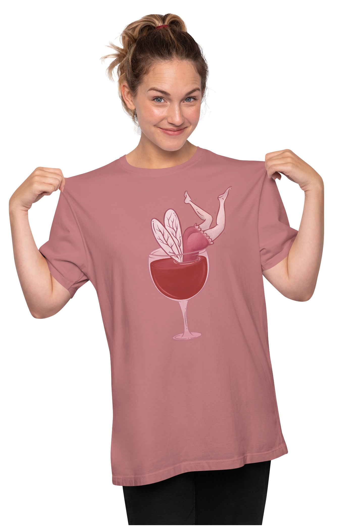 Drunk Wine Loving Fairy In A Wine Glass Oversized Unisex T-shirt