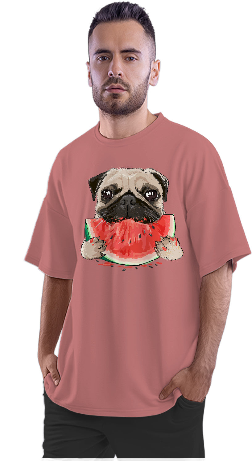 Pug Eating Watermelon Oversized Unisex T-shirt