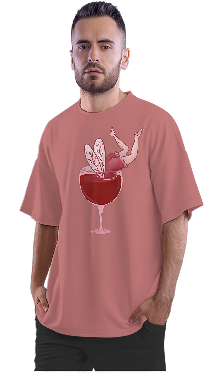 Drunk Wine Loving Fairy In A Wine Glass Oversized Unisex T-shirt