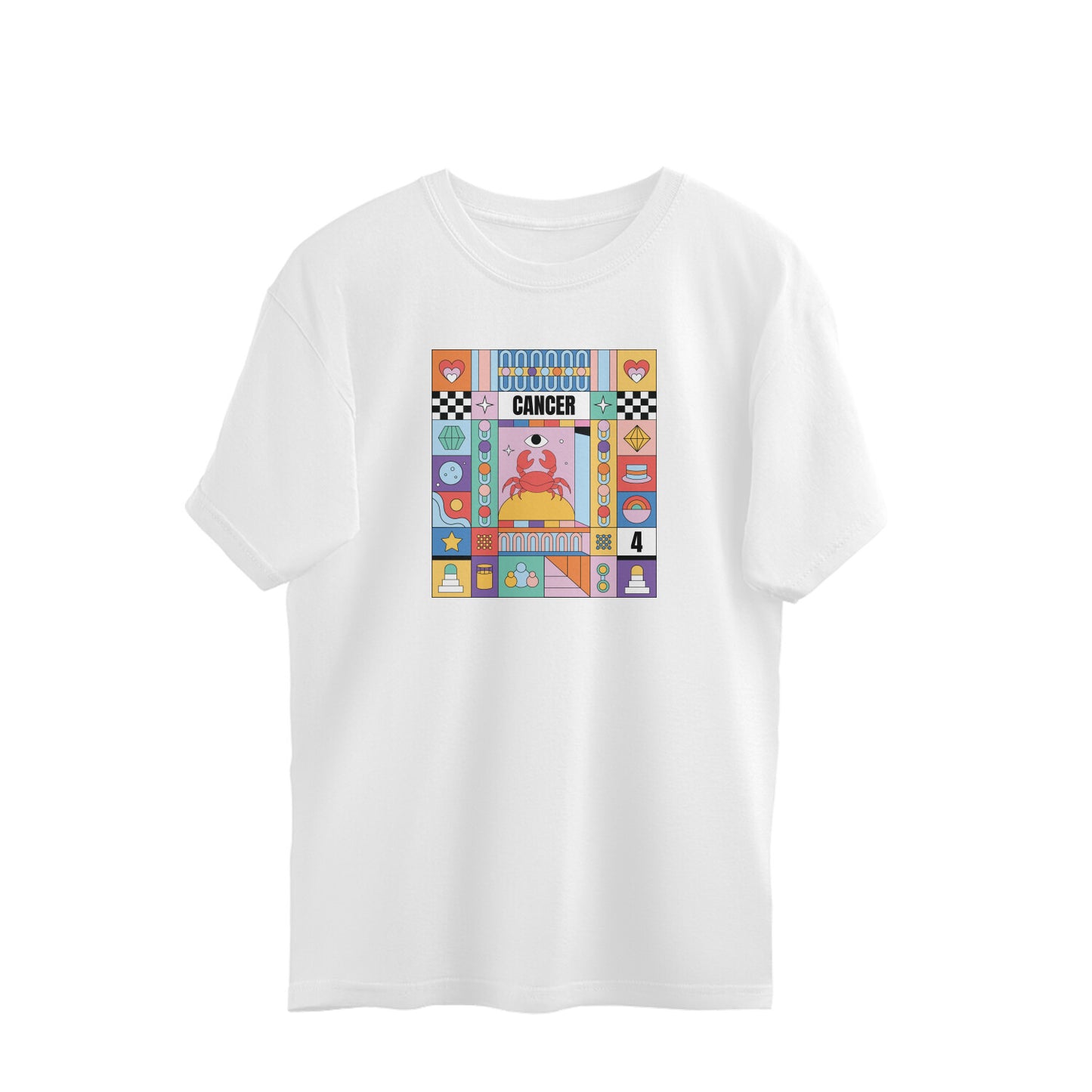 Cancer Colourful Zodiac Sign Horoscope Oversized Unisex T-shirt