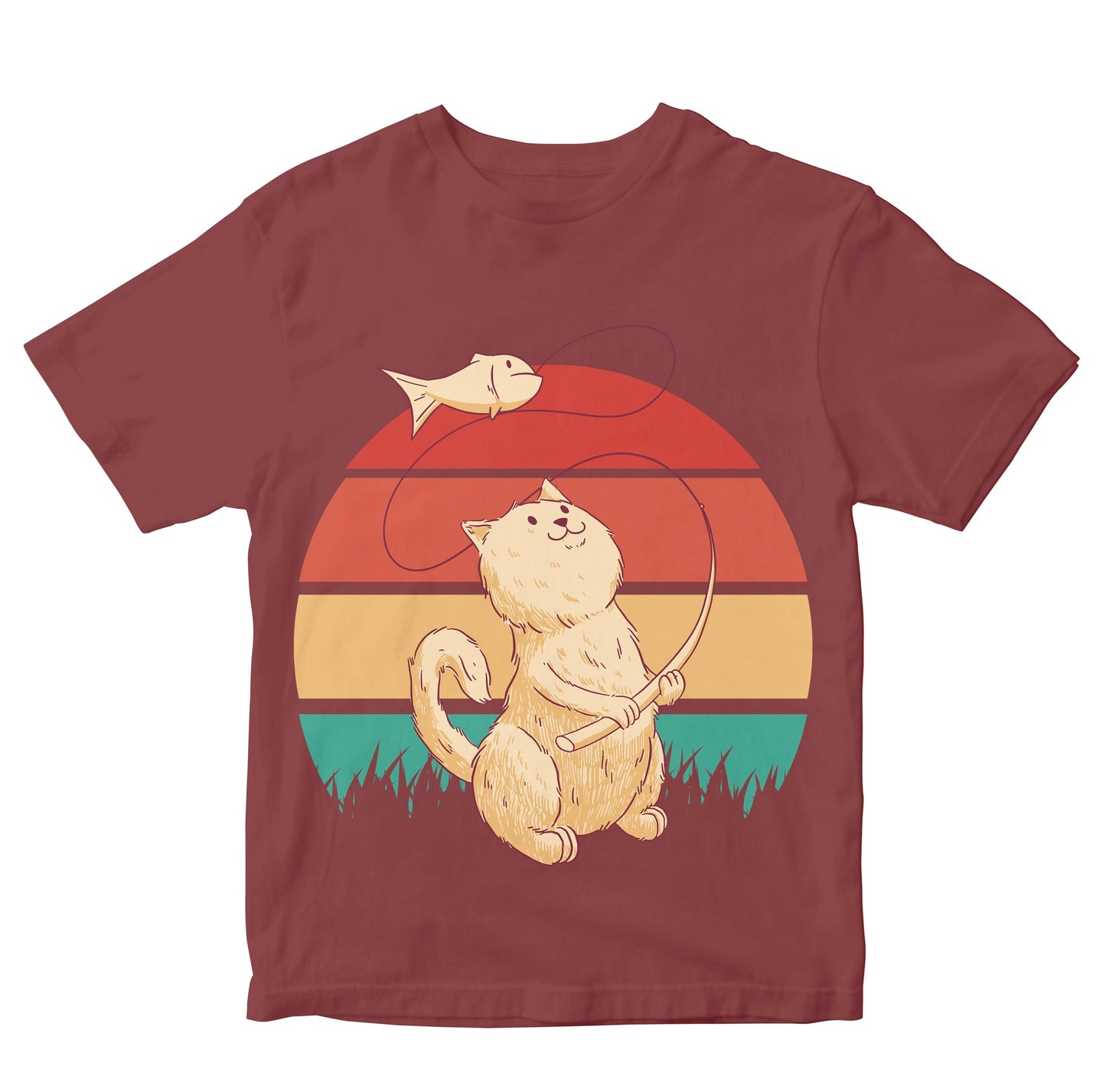 Cat Fishing - Retro Sunset Kids