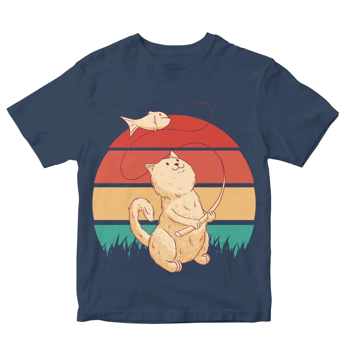 Cat Fishing - Retro Sunset Kids