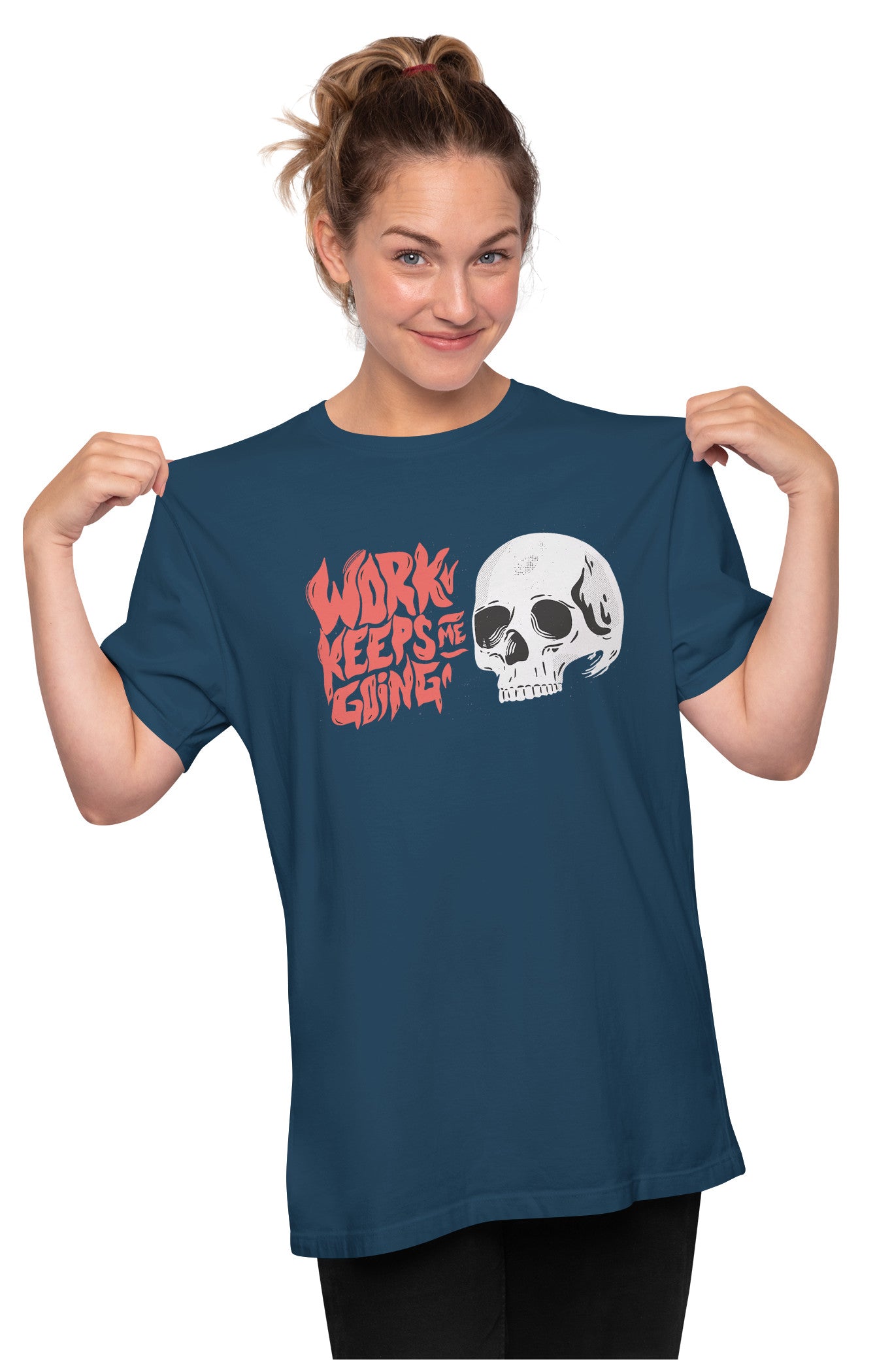 Work Keeps Me Going - Ironic Skull Oversized Unisex T-shirt