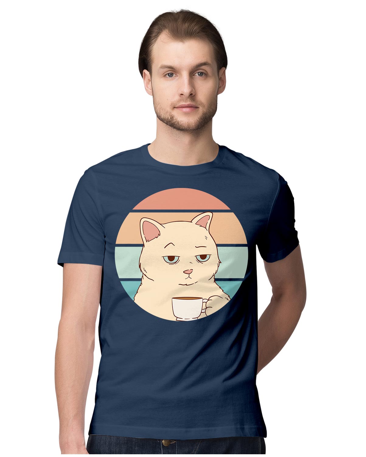 Bored Cat With Coffee - Retro Sunset