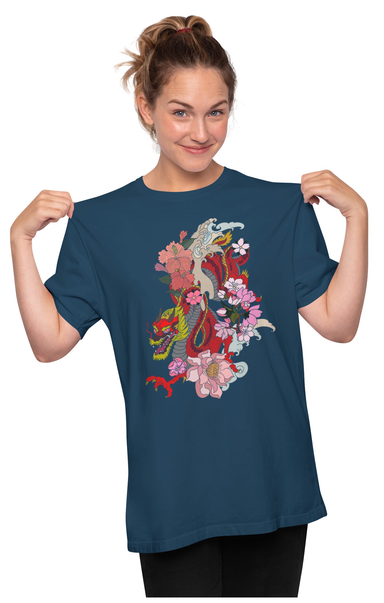 Floral Dragon Japanese Art Oversized Unisex T-shirt