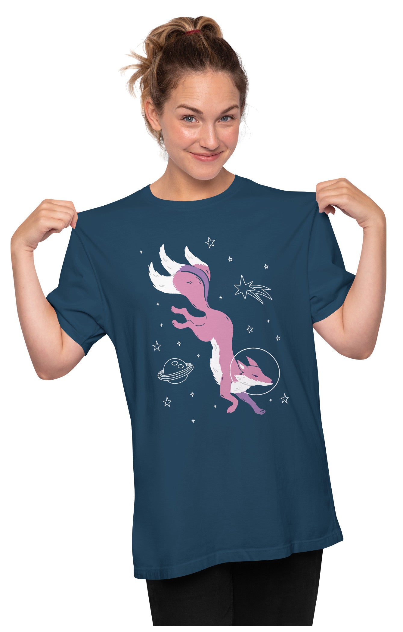 Three Tailed Fox In Space Oversized Unisex T-shirt