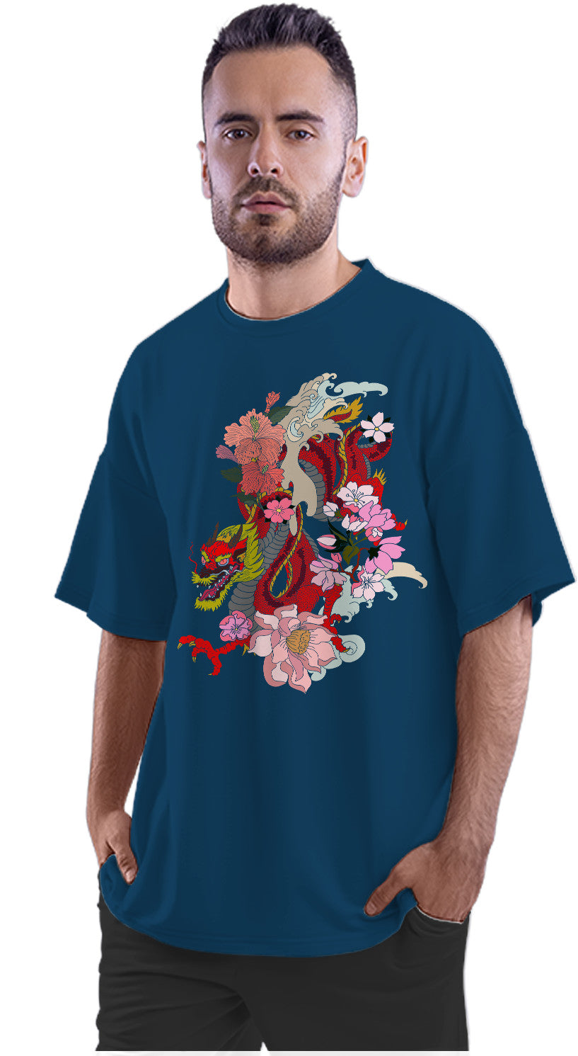 Floral Dragon Japanese Art Oversized Unisex T-shirt