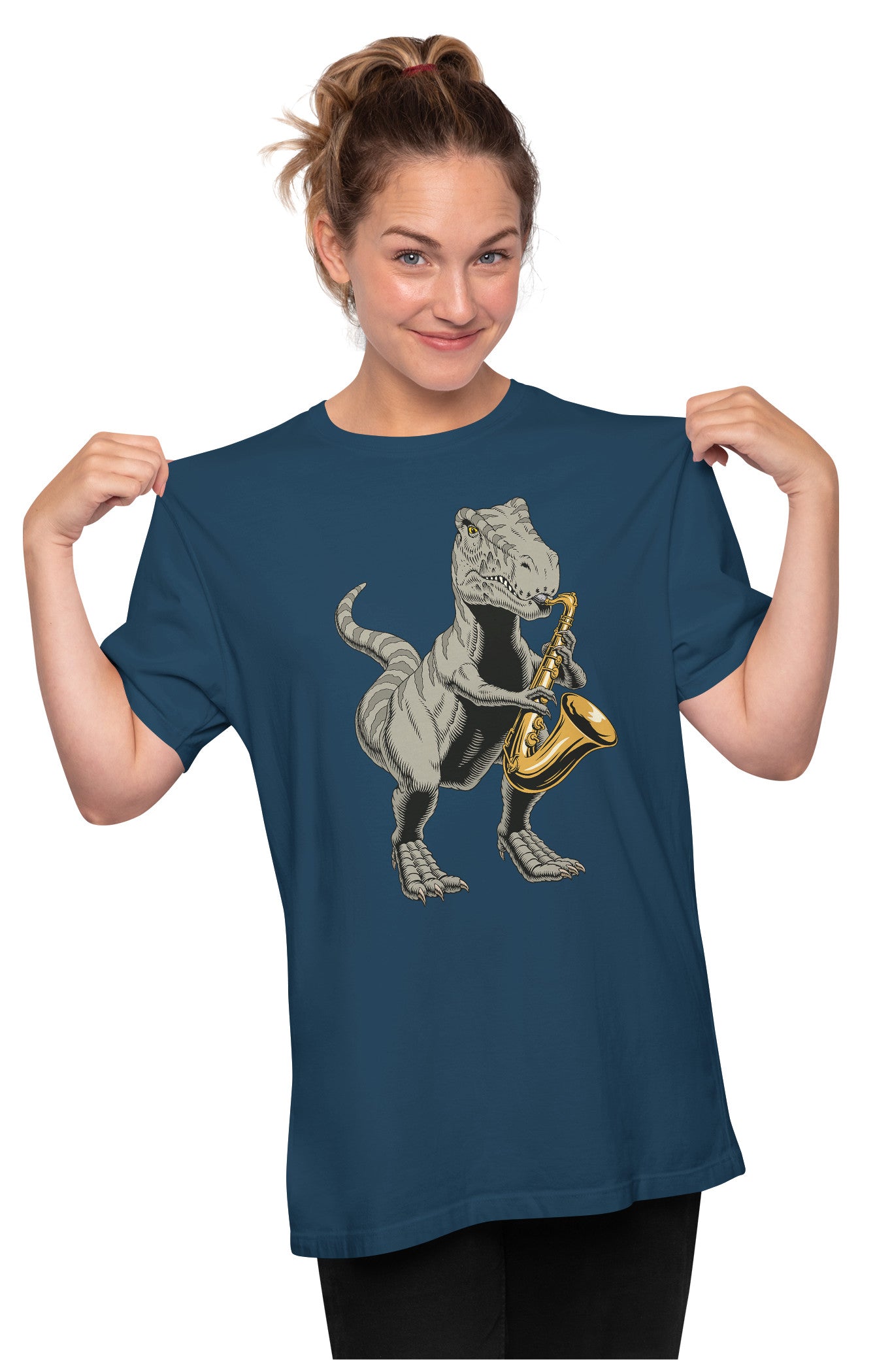 T-Rex Playing Saxophone Oversized Unisex T-shirt