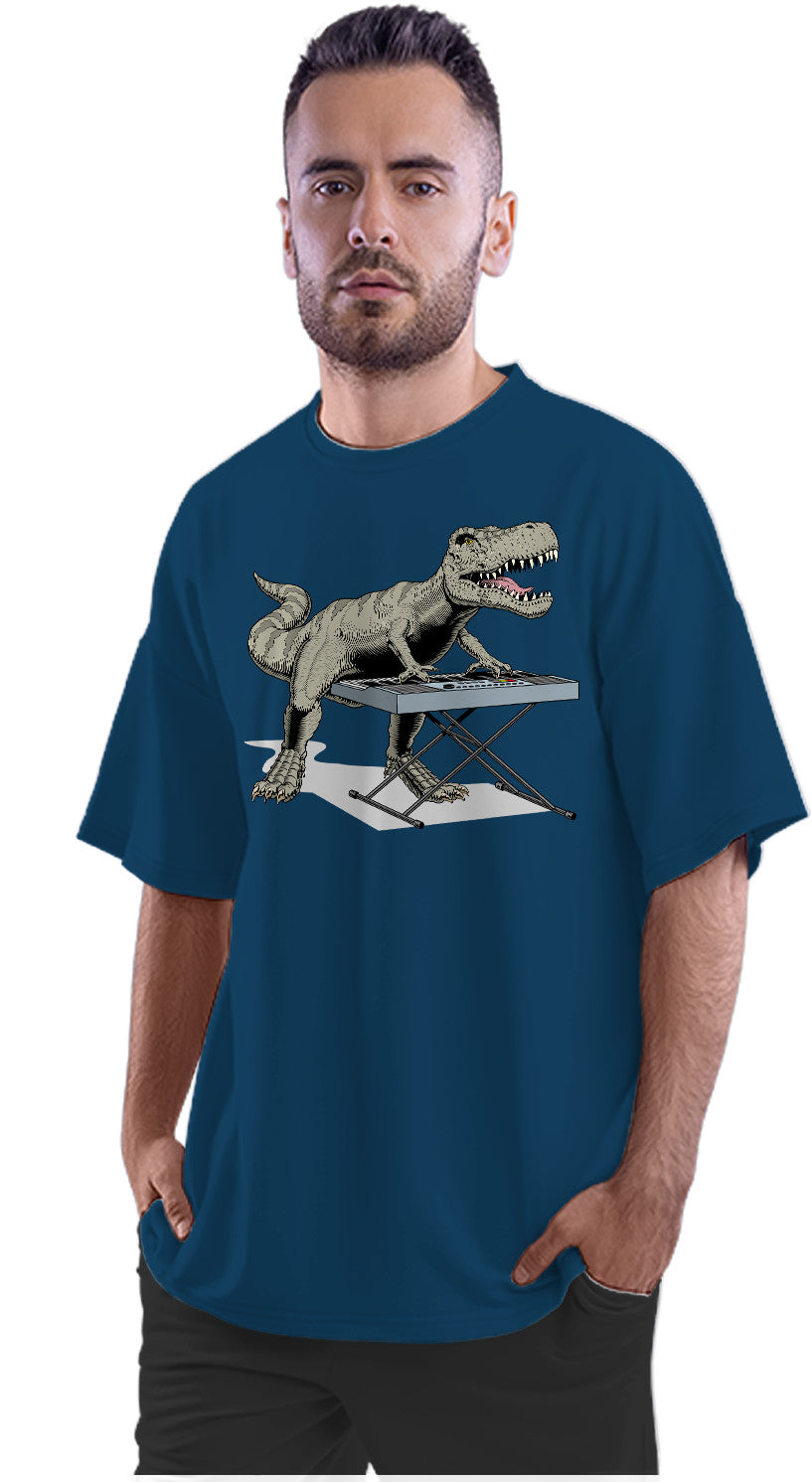 T-Rex Playing Piano - Dinosaur Pianist Oversized Unisex T-shirt
