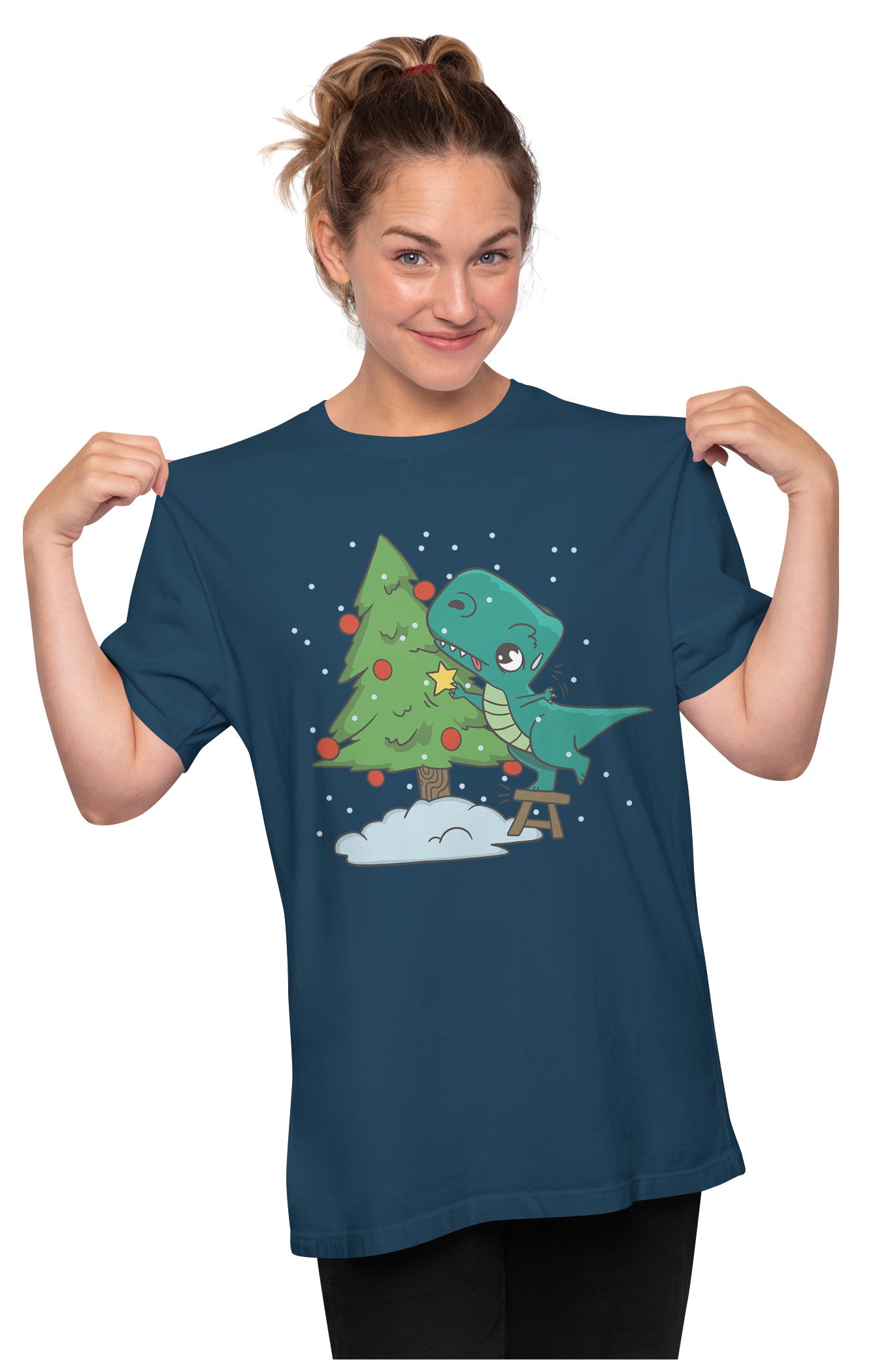 Kawaii T-Rex & Christmas Tree Oversized Unisex T-shirt