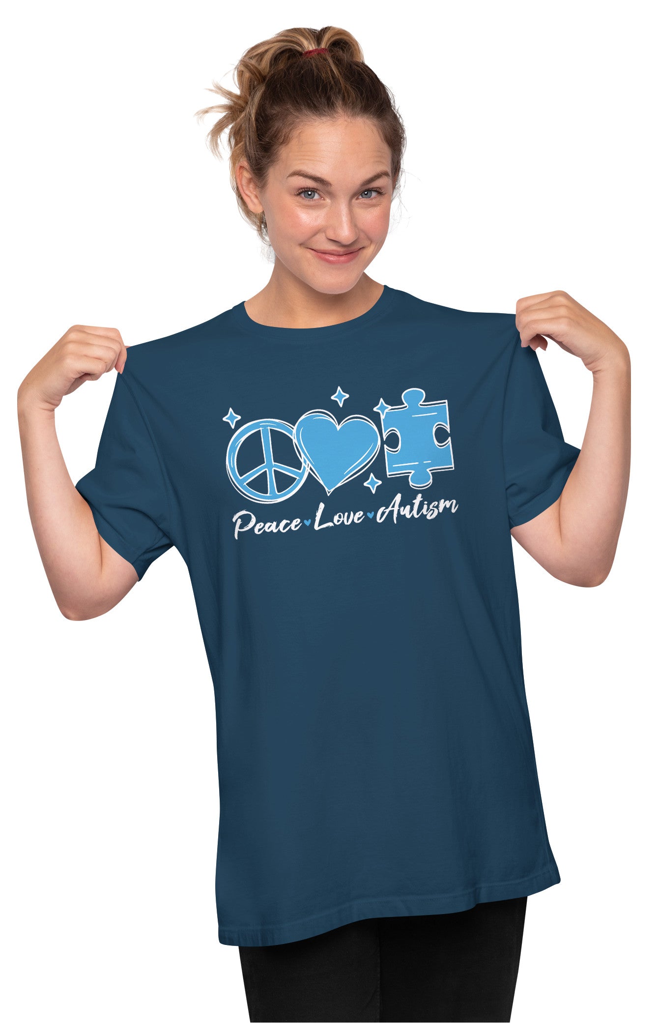 Peace, Love, Autism - Autism Awareness Oversized Unisex T-shirt