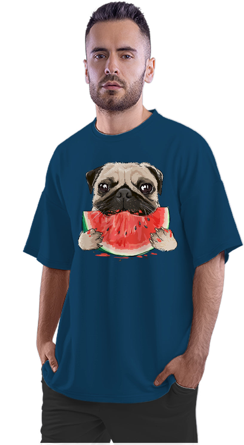 Pug Eating Watermelon Oversized Unisex T-shirt
