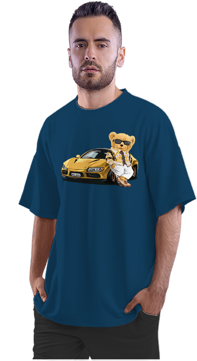 Cool Teddy Bear With Sports Car Oversized Unisex T-shirts
