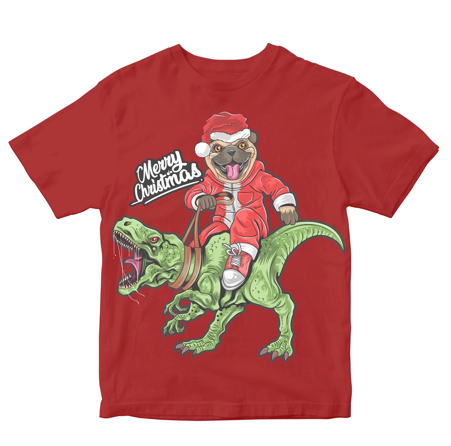 Christmas Pug Riding T-Rex - Merry Christmas & A Jurassic New Year Kids