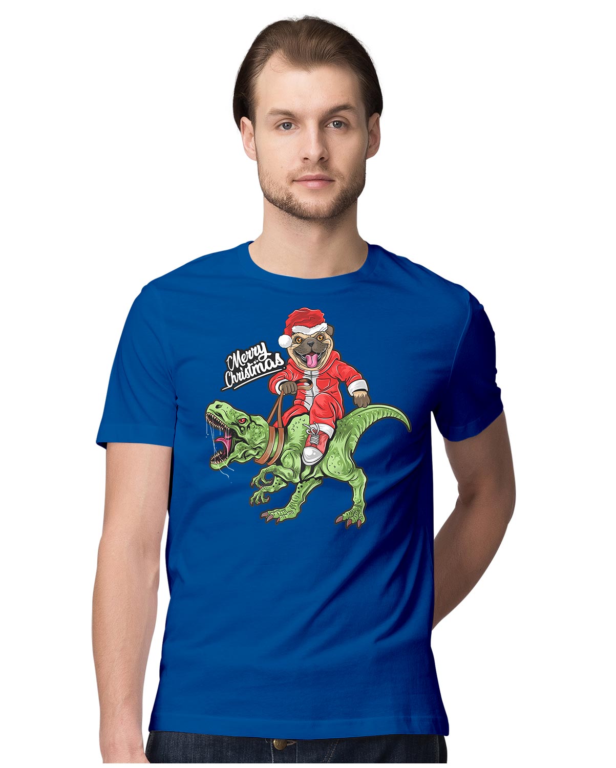 Christmas Pug Riding T-Rex - Merry Christmas & A Jurassic New Year