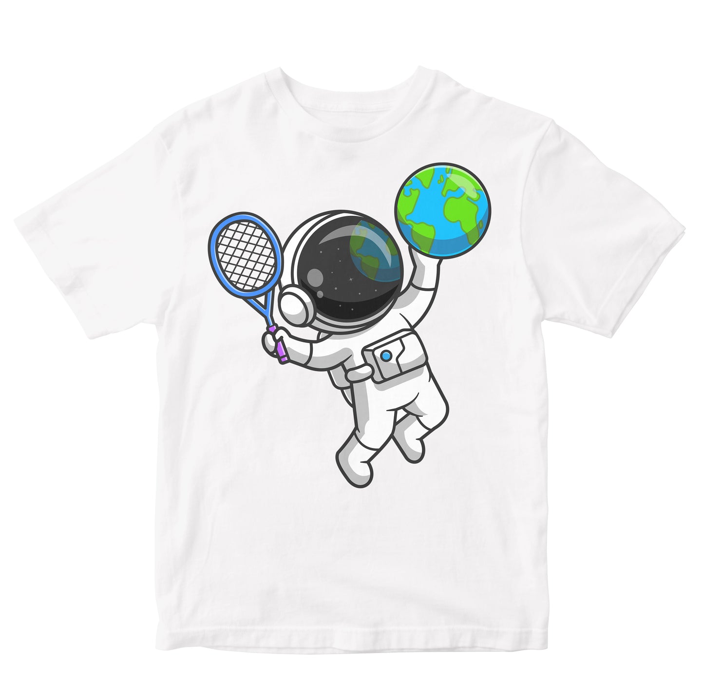 Astronaut Playing Tennis with Earth Kids