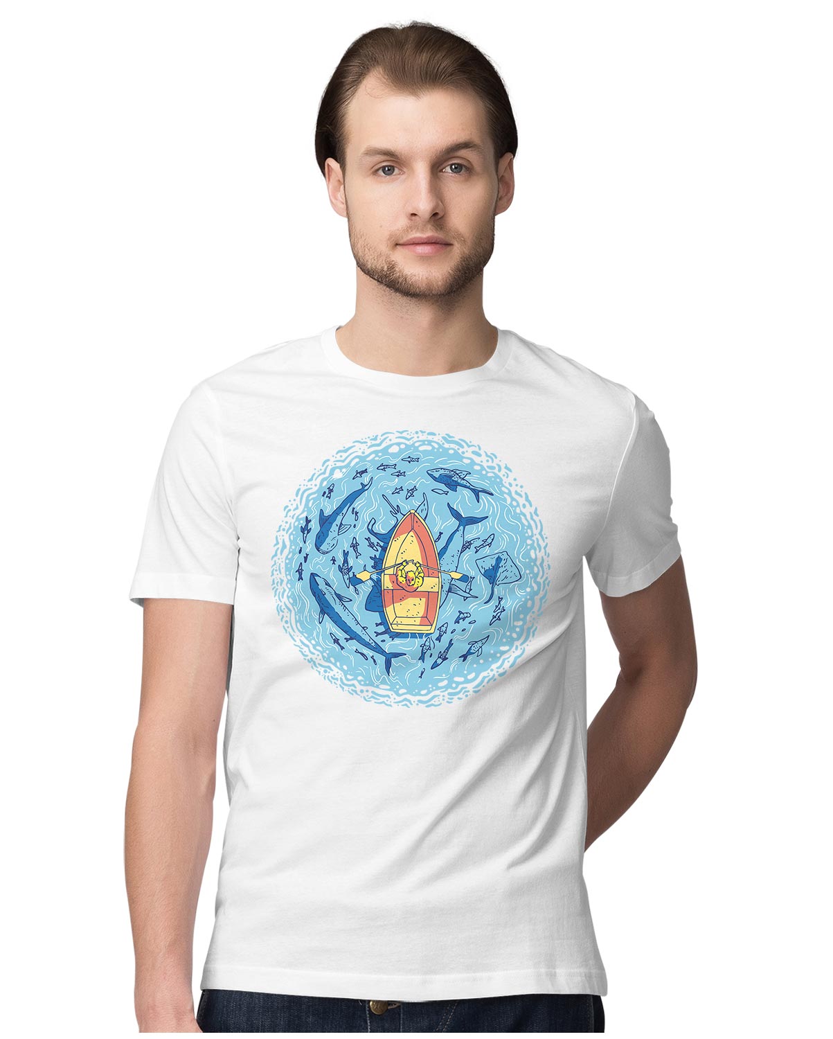 Boat Surrounded By Marine Life & Sea Animals