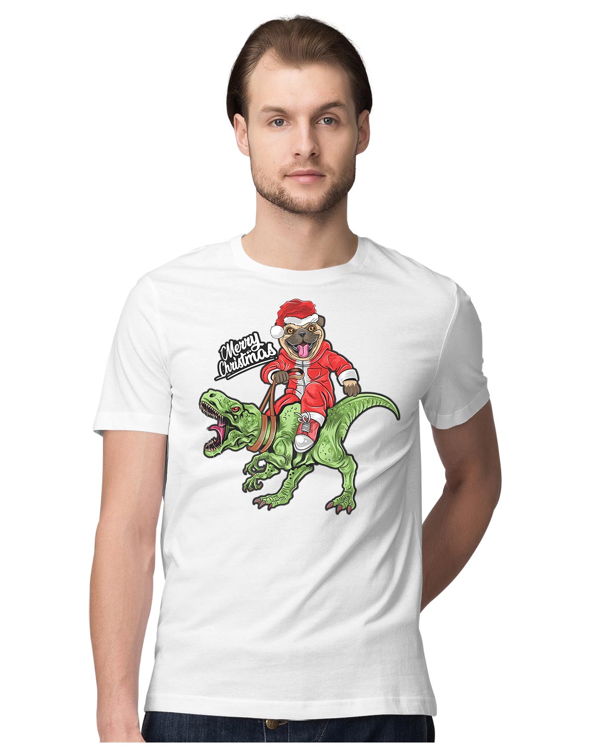 Christmas Pug Riding T-Rex - Merry Christmas & A Jurassic New Year