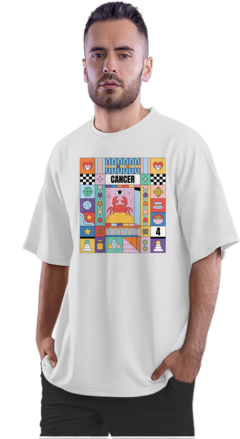 Cancer Colourful Zodiac Sign Horoscope Oversized Unisex T-shirt
