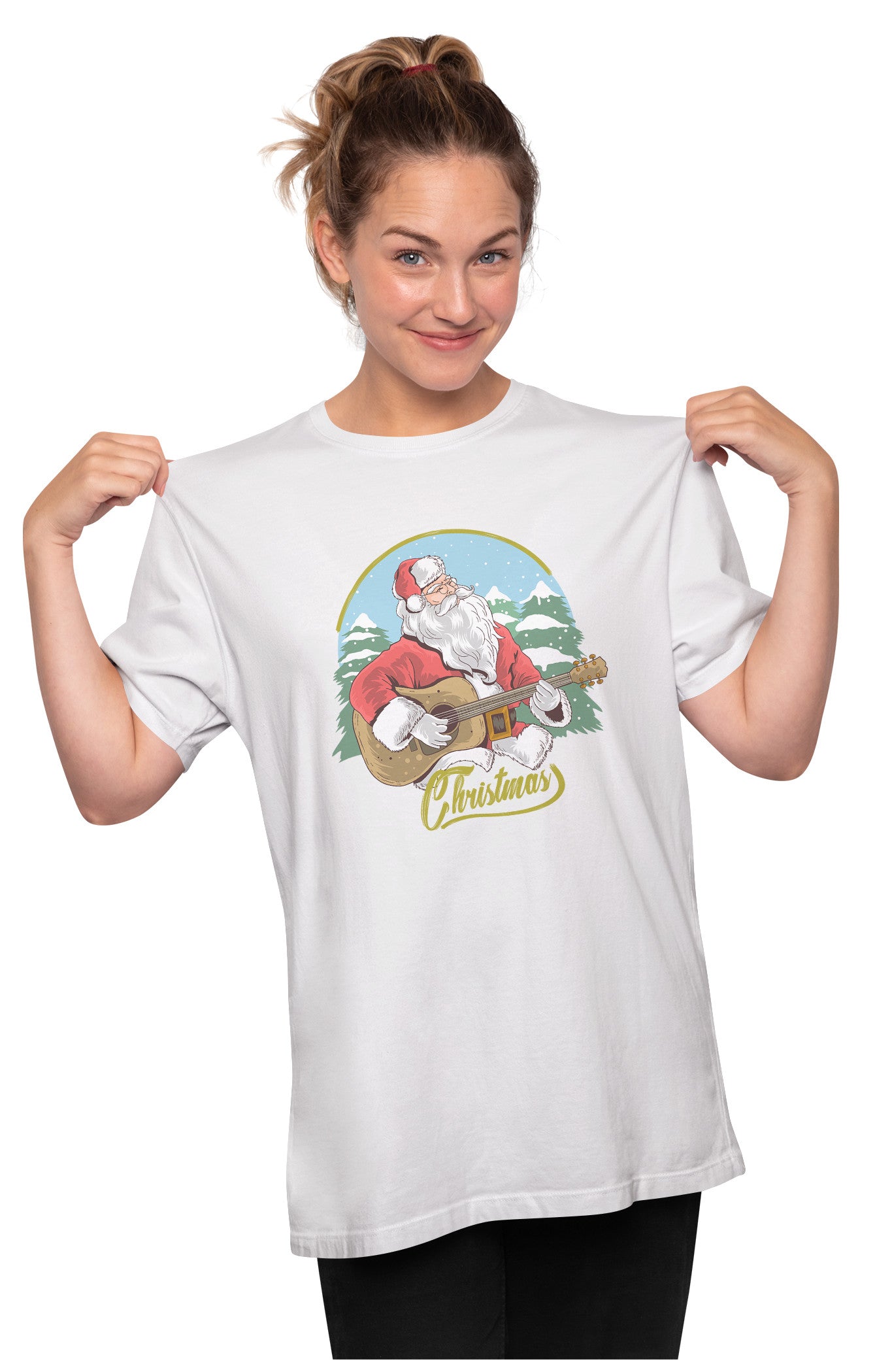 Santa Claus Playing Acoustic Guitar Oversized Unisex T-shirt