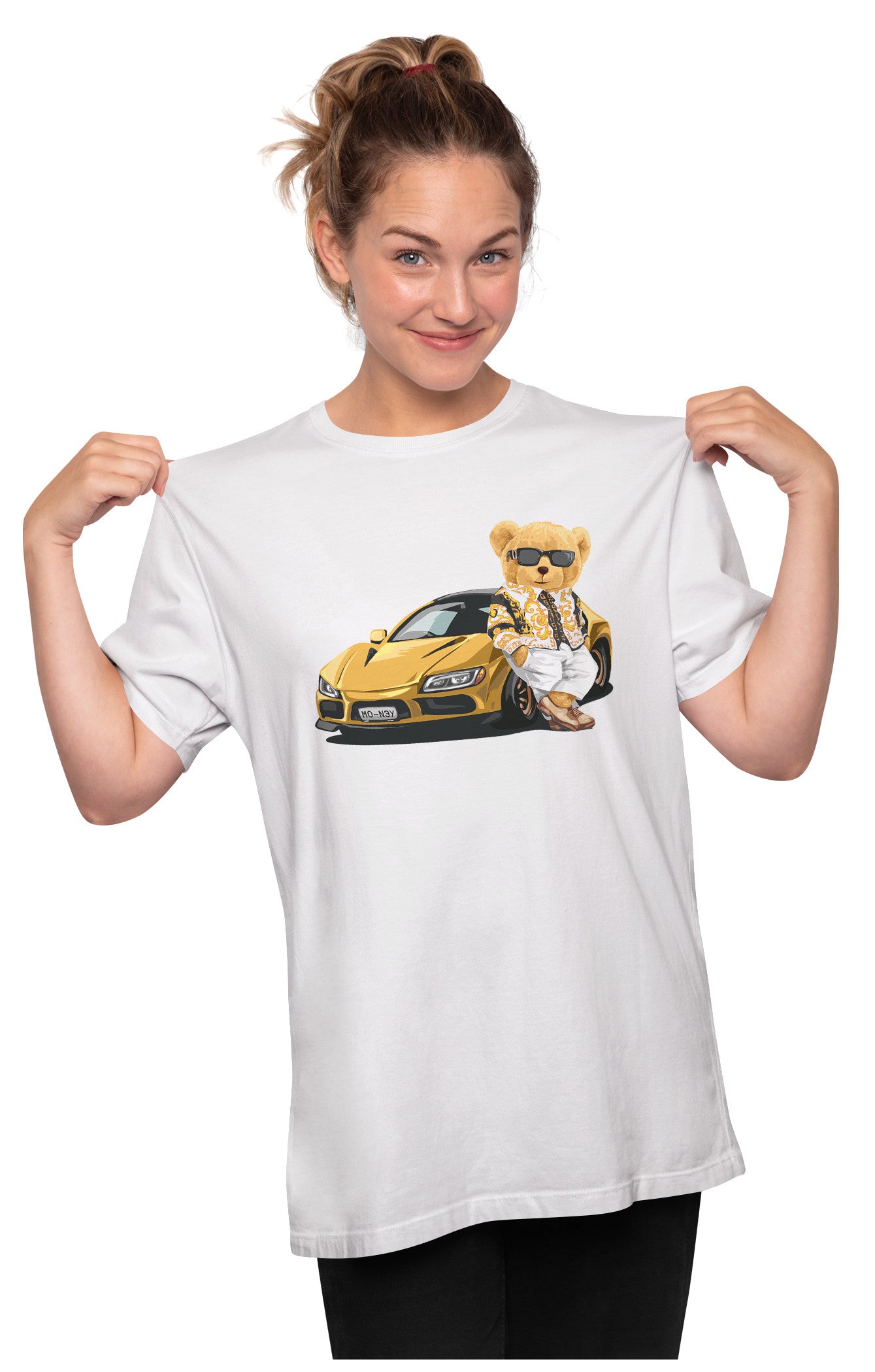 Cool Teddy Bear With Sports Car Oversized Unisex T-shirts