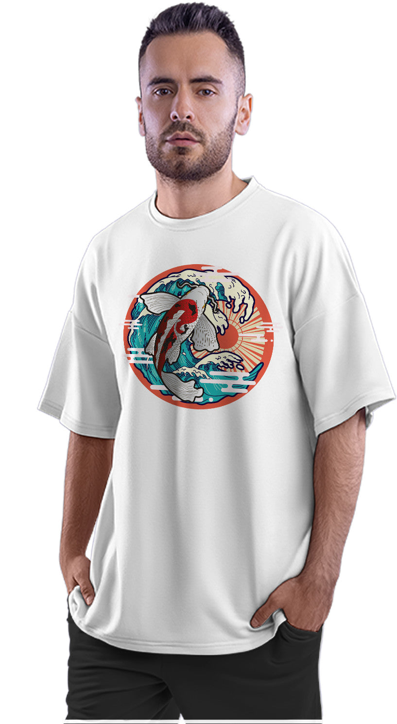 Koi Fish & The Great Wave Off Kanagawa Art Oversized Unisex T-shirt