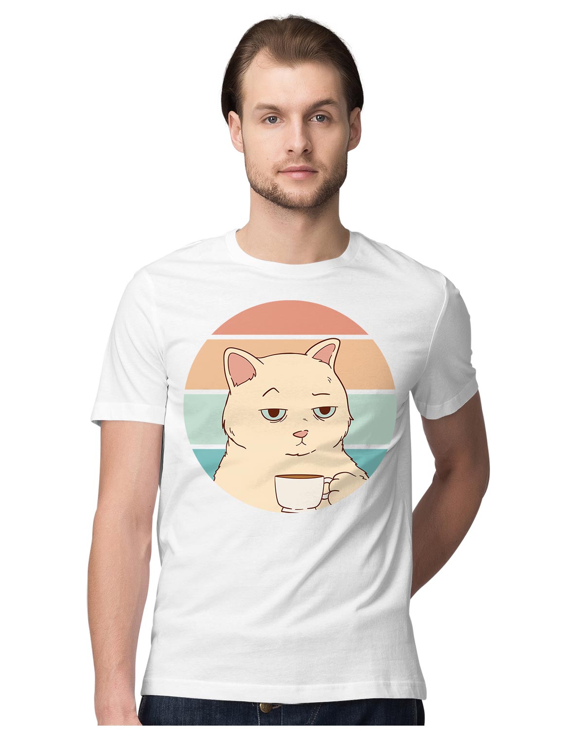 Bored Cat With Coffee - Retro Sunset