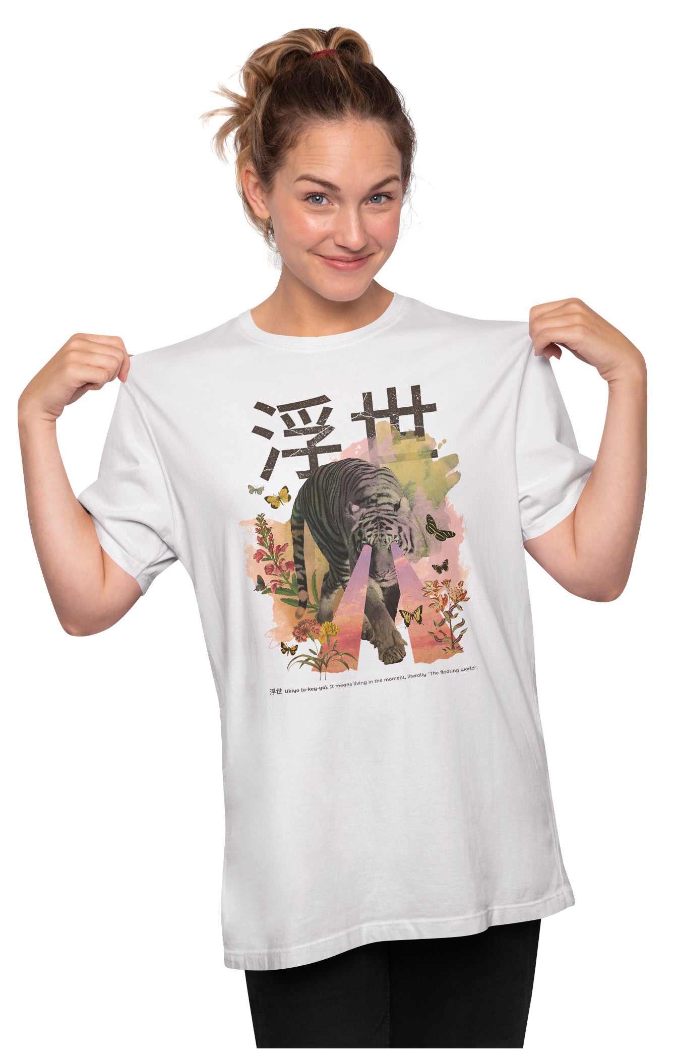 Ukiyo - Japanese Quote - Tiger Oversized Unisex T-shirt