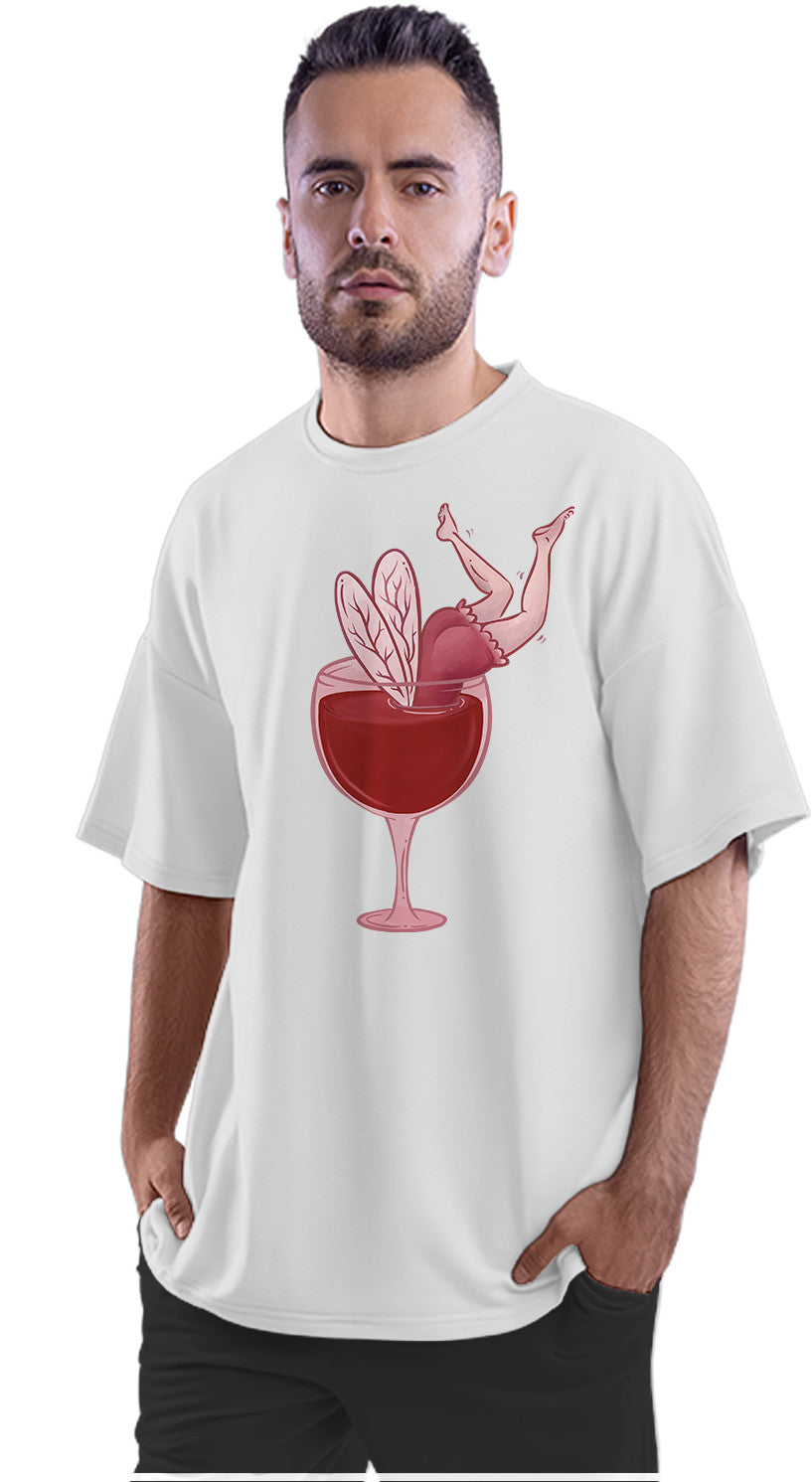 Drunk Wine Loving Fairy In A Wine Glass Oversized Unisex T-shirt