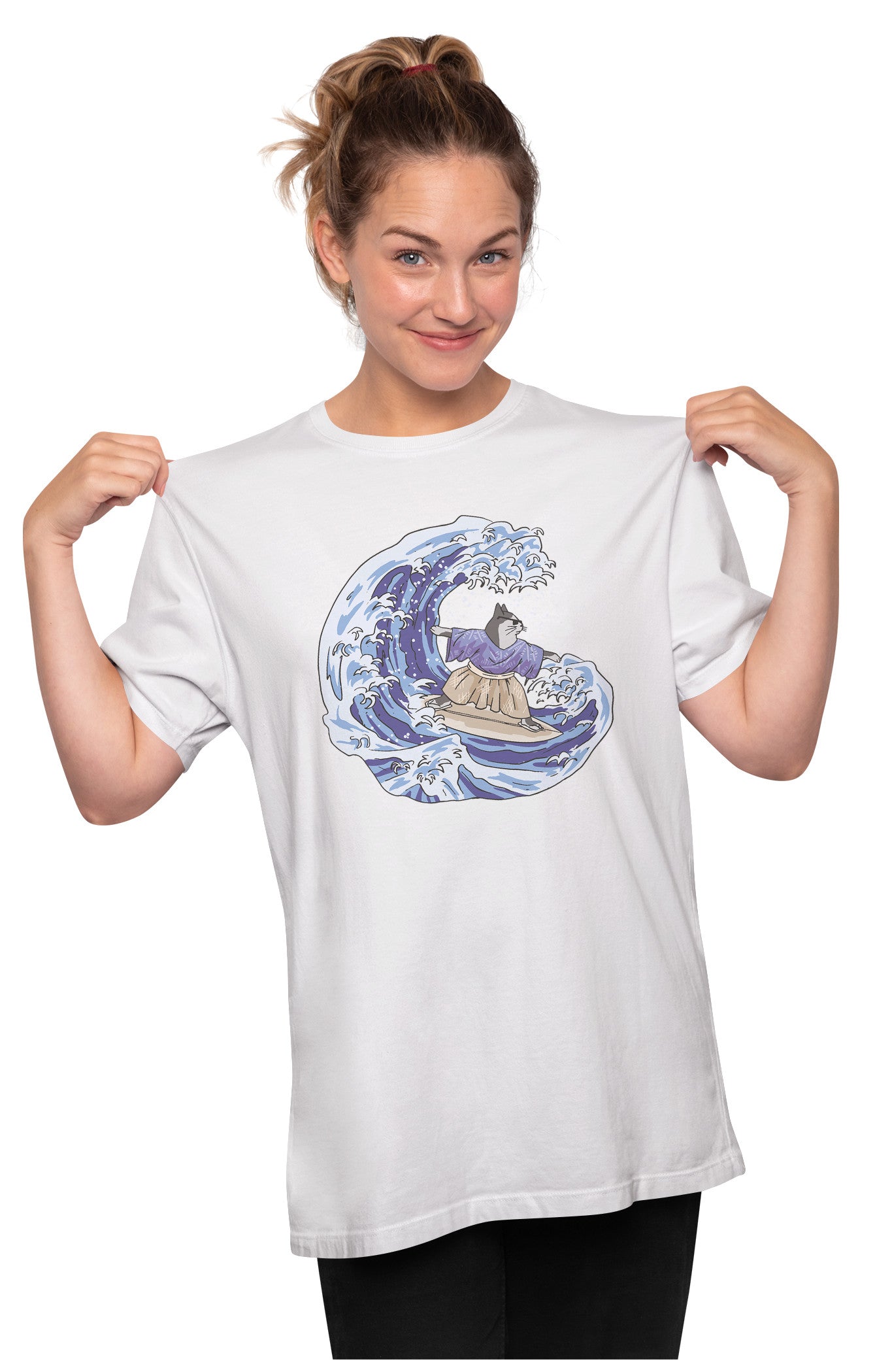 Japanese Cat Surfing Great Wave Oversized Unisex T-shirt